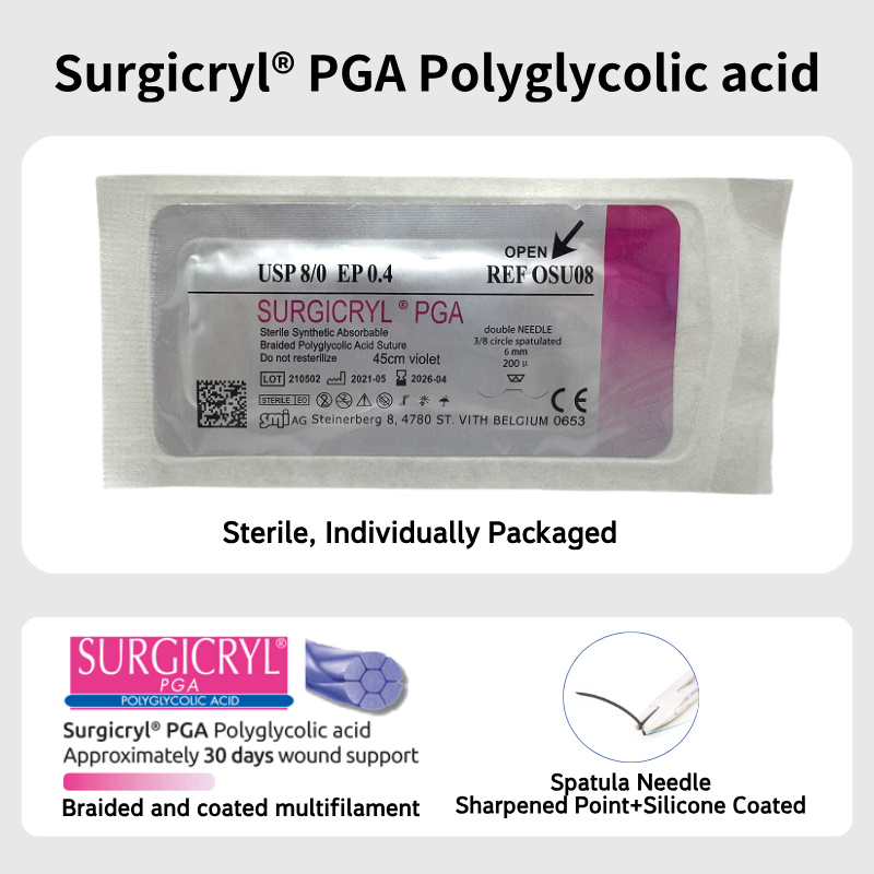 Surgicryl PGA — sterile, individually packaged; braided & coated multifilament; spatula needle silicone coated