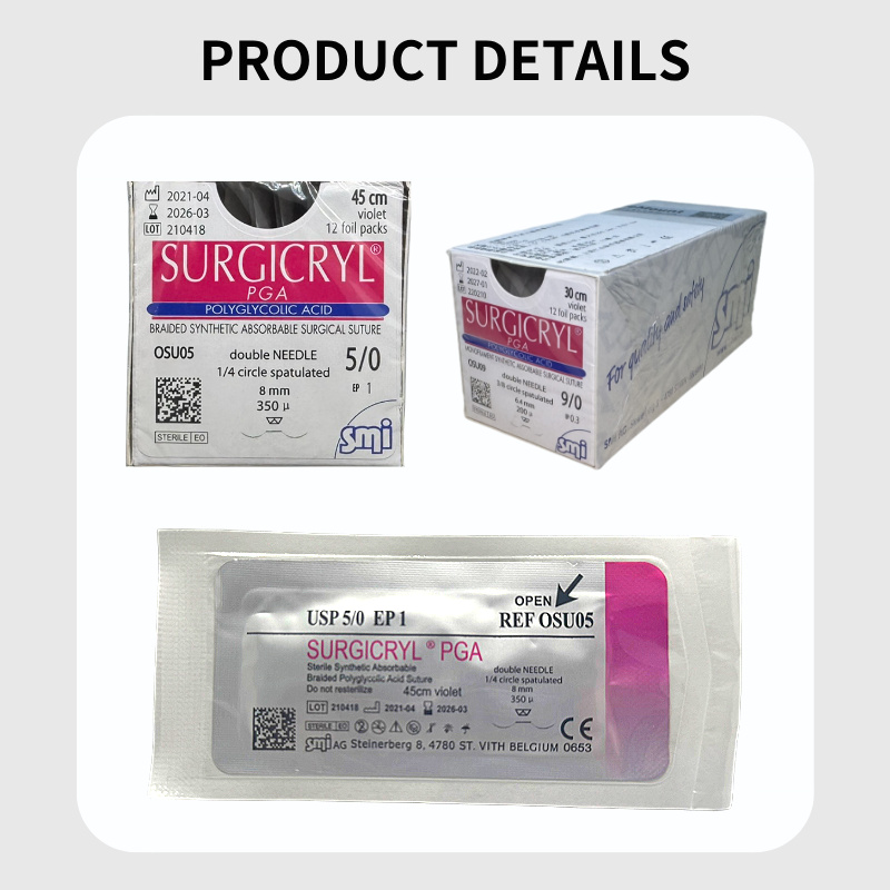 Surgicryl PGA product details — box labels and individual pouches