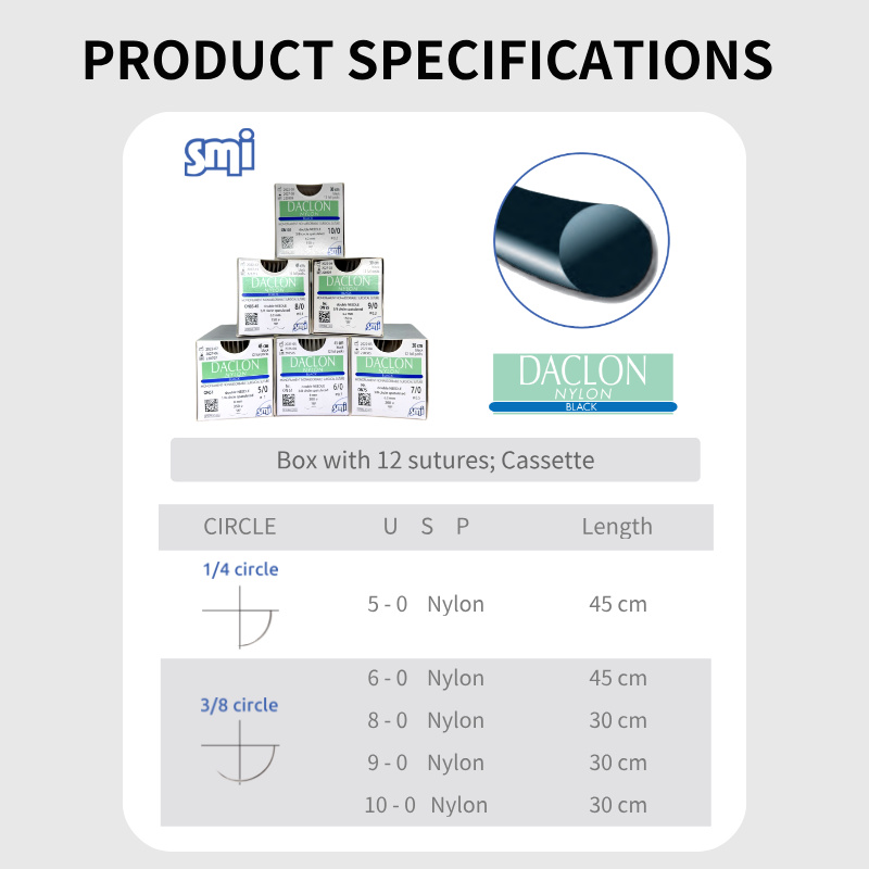 Daclon Nylon product boxes and sectioned size table